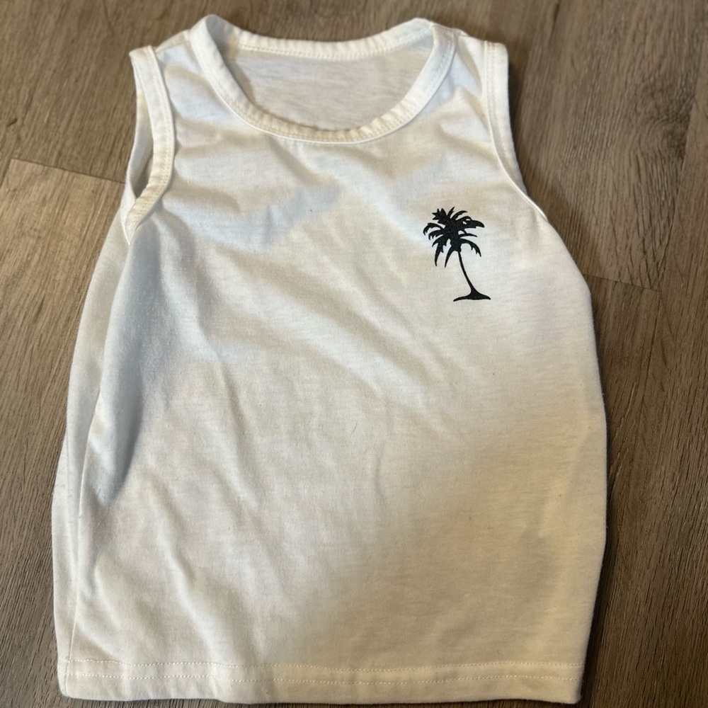 SHEIN White Tank Top with Black Palm Tree